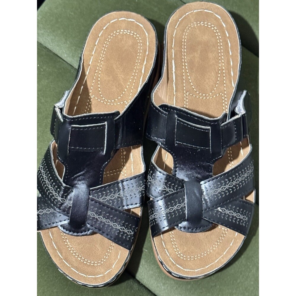 Black Summer Sandals Size 38 US 7.5 - Picture 12 of 16